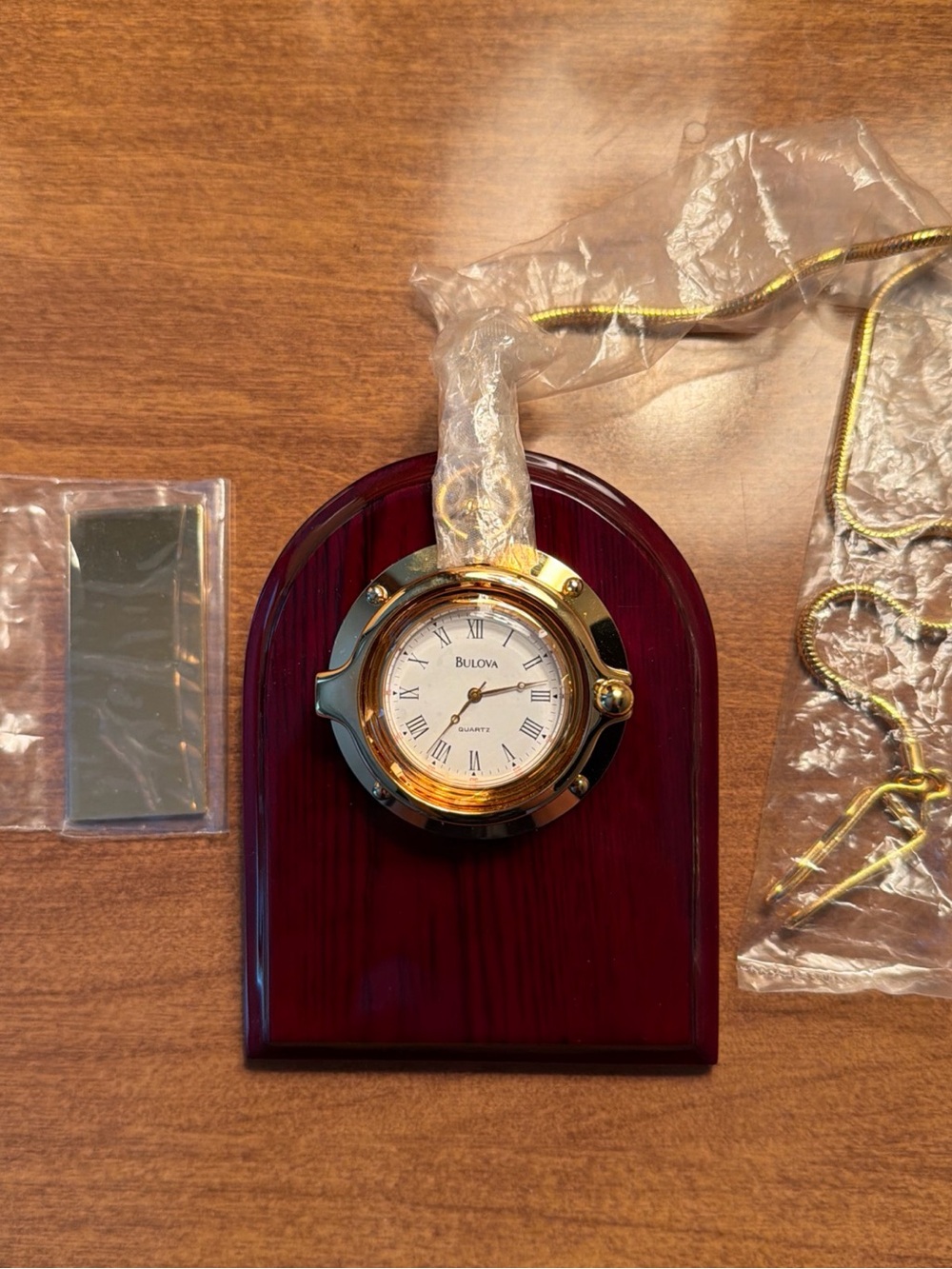 Vintage Bulova Quartz Pocket Watch Gold Tone-Mahogany Port Hole Box New